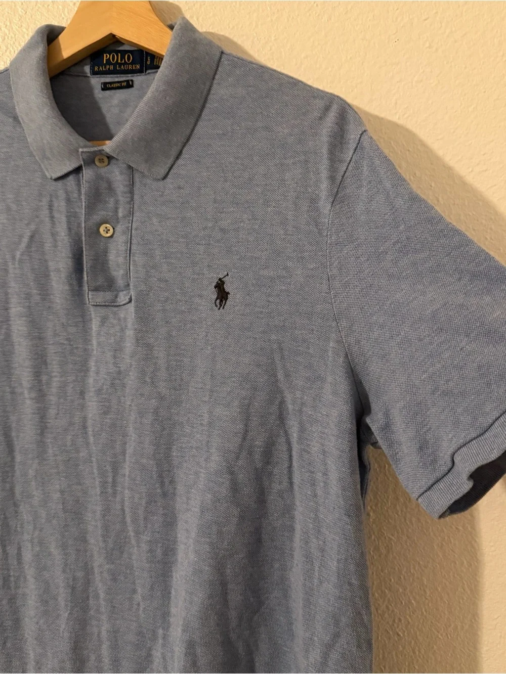 Ralph Lauren Men’s Heather Light Blue Polo Shirt Embroidered Pony Size Large